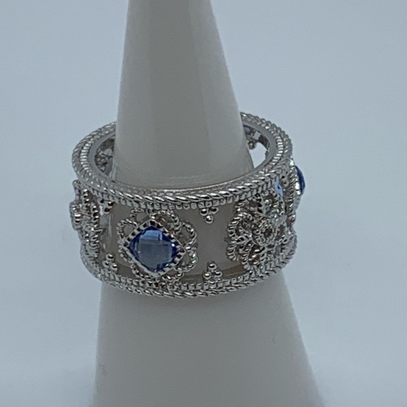 Judith Ripka Fleur Blue Sapphire & Topaz Silver Ring - Picture 2 of 9